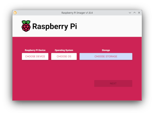 Pantalla de inicio de Raspberry Pi Imager