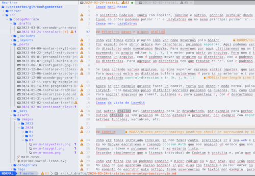 Vista xeral de Neovim+Lazyvim co tema Catpuccin