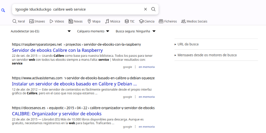 Imaxe da páxina de resutlados de SearXNG