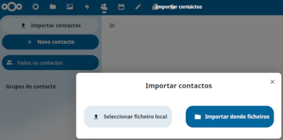 Vista para importar os contactos