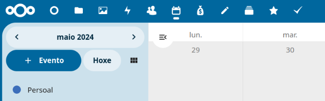 Menú superior para acceder ás aplicacións