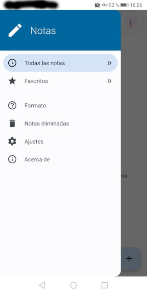 Pantalla de Nextcloud notes no móbil