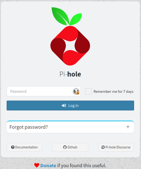 Pi-hole pantalla de login
