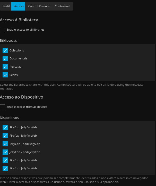 Jellyfin xestión de accesos