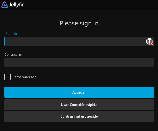 Imaxe da páxina de login de Jellyfin