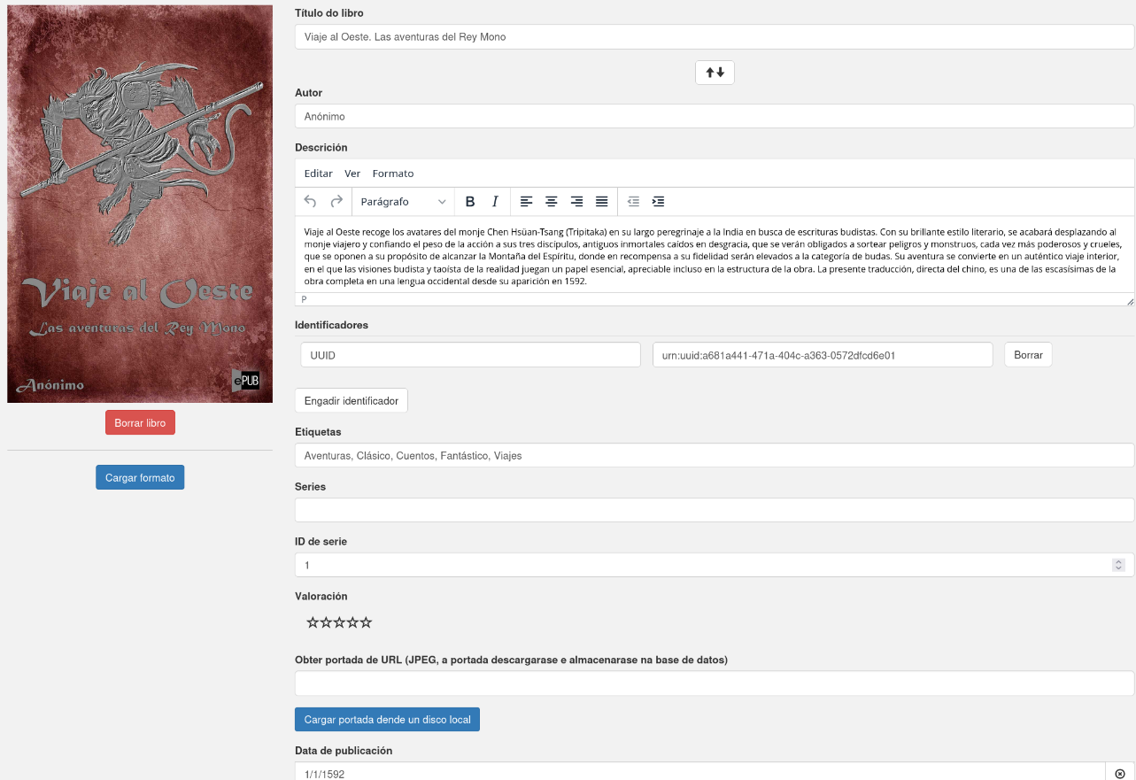 Imaxe da sección editar os metadatos dun libro