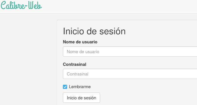 Imaxe da pantalla de acceso a Calibre web