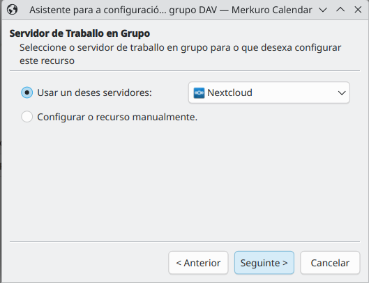 Na imaxe vese un cadro de diálogo, cun despregable para escoller cal queremos usar ou configurar manualmente